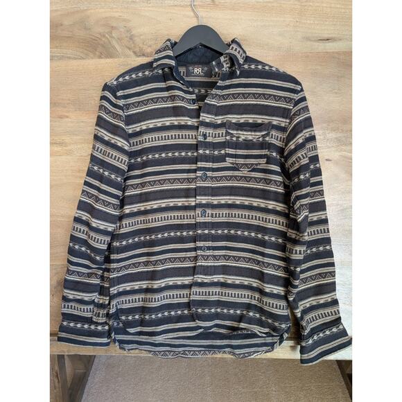 RRL Ralph LaurenJacquard Shirt Mens XS Beige Black Western Button-Up USED